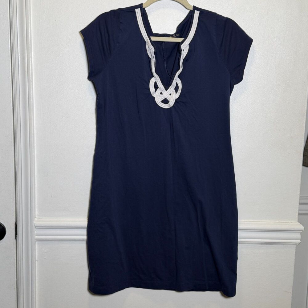 Lilly Pulitzer Navy Shift Dress Rope Trim Nautical Coastal Preppy Size L